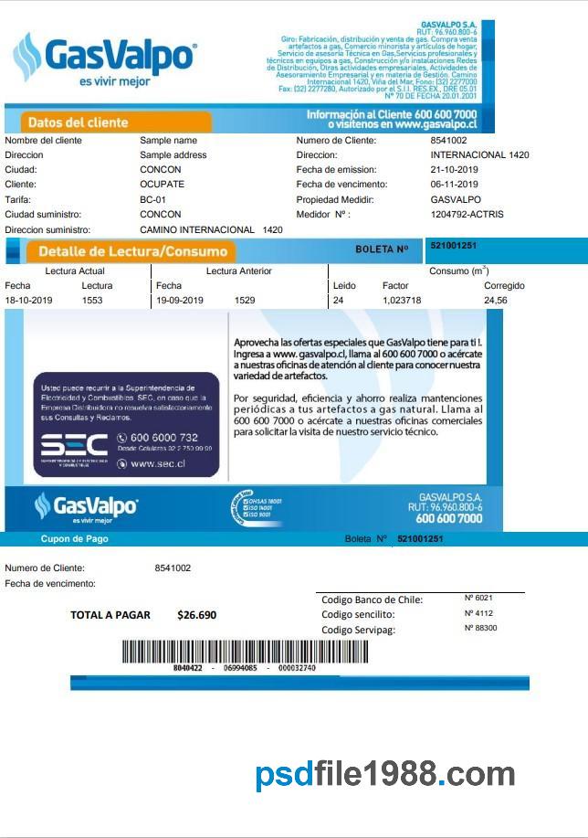 Chile GasValpo Utility Bill